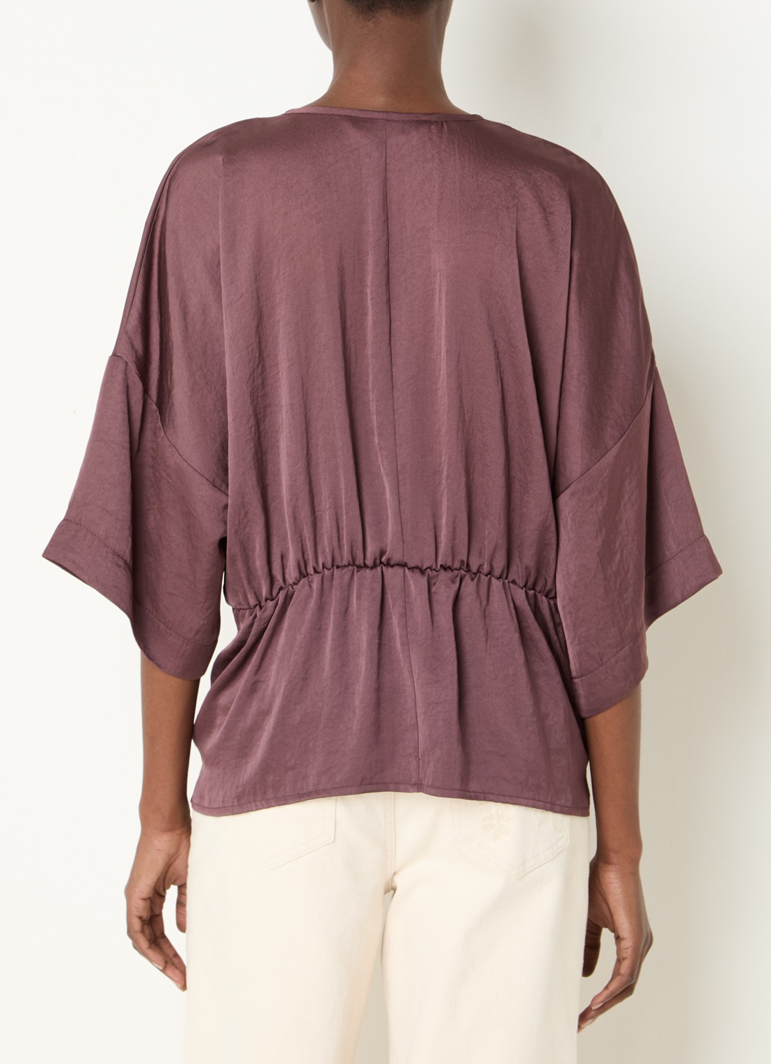 Summum Top met V-hals en gedrapeerd detail - achterkant aubergine