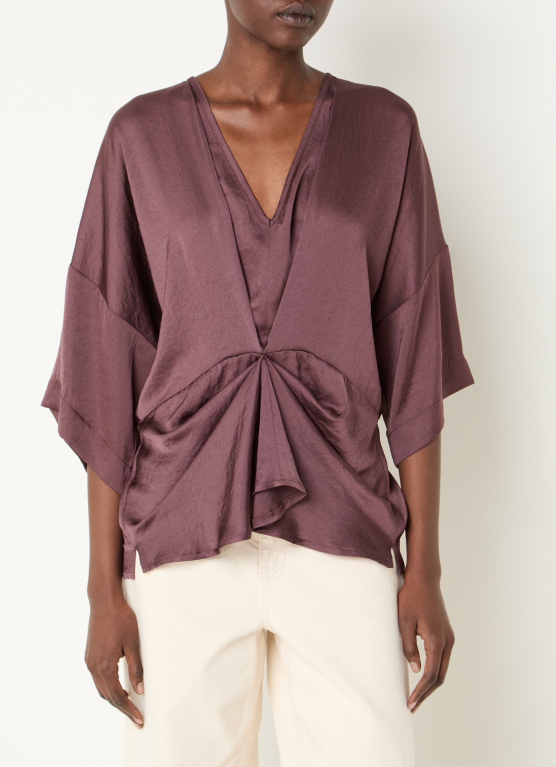 Summum Top met V-hals en gedrapeerd detail - detail 2 aubergine
