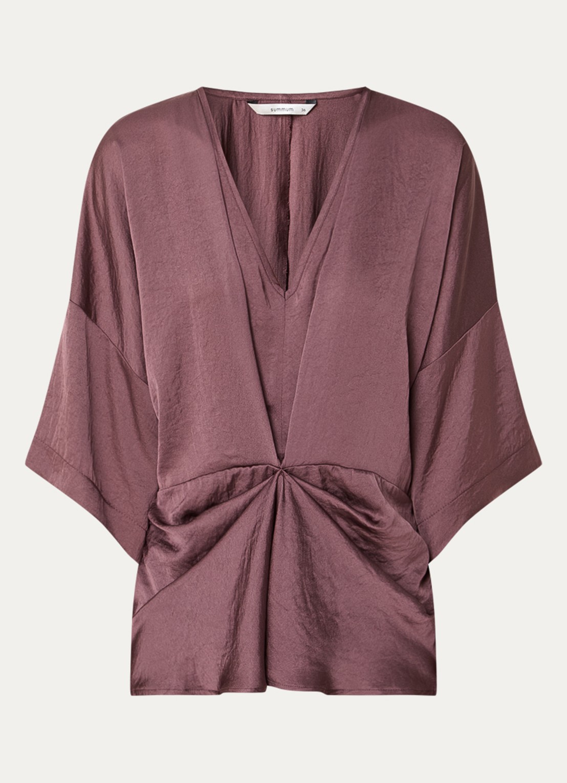 Summum Top met V-hals en gedrapeerd detail - voorkant 3 aubergine