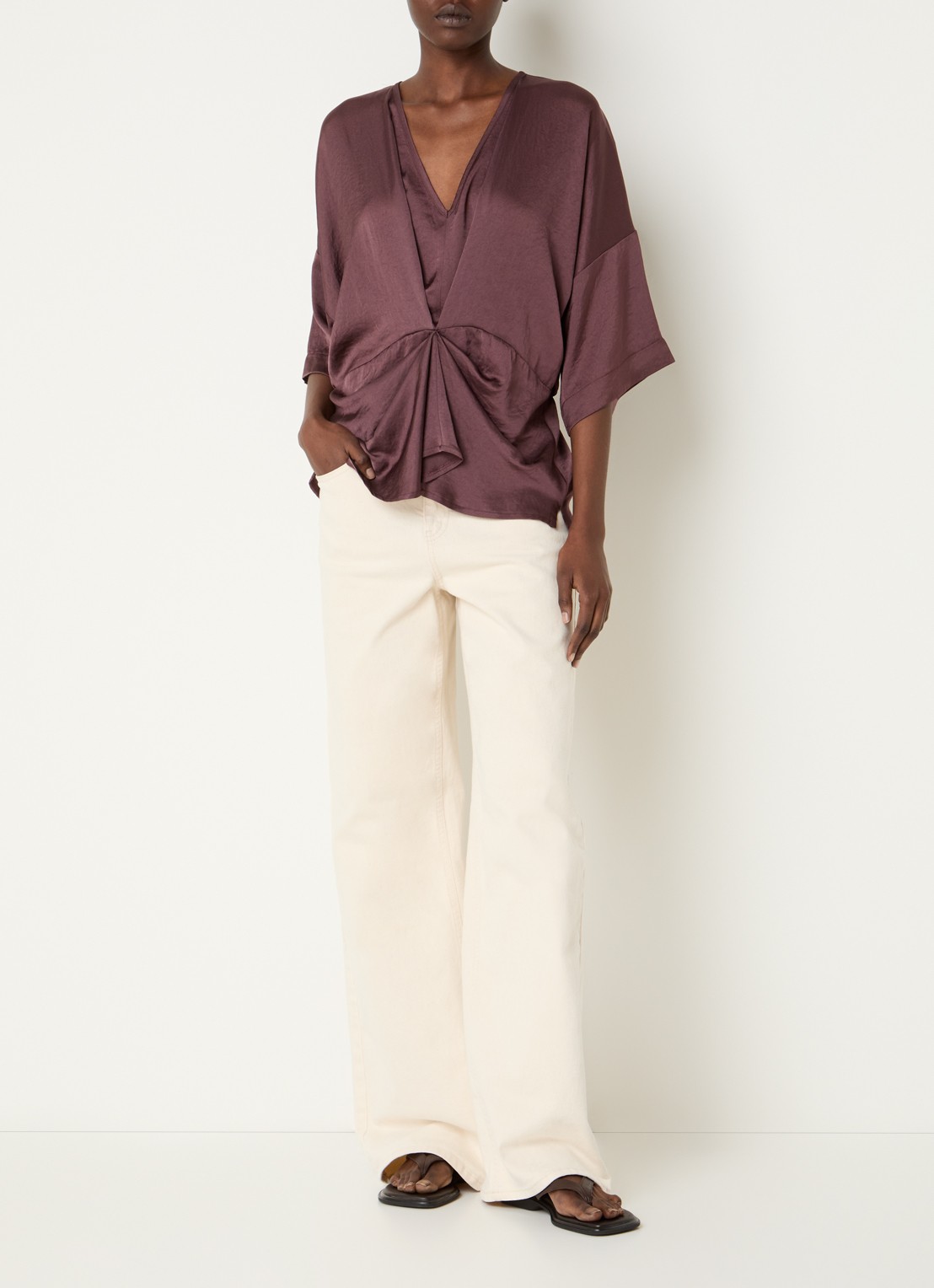 Summum Top met V-hals en gedrapeerd detail - voorkant 4 aubergine