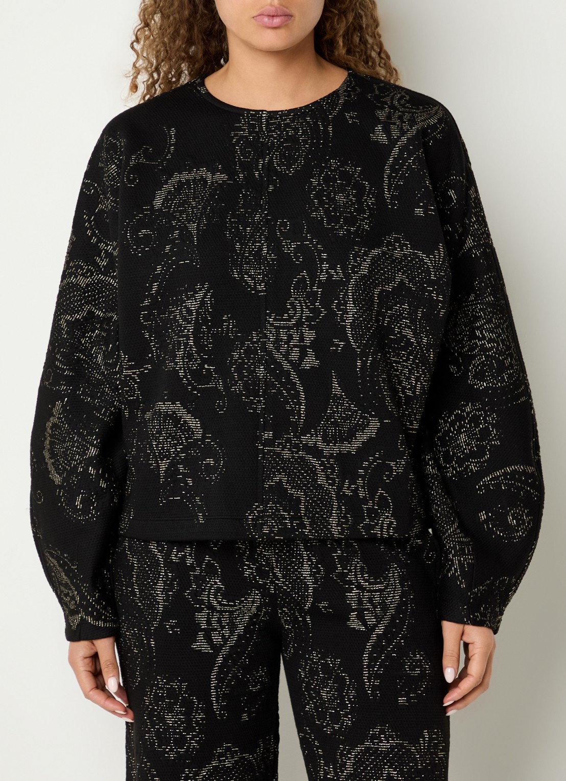 Summum Trui van jersey met jacquard dessin en lurex - detail 4 zwart