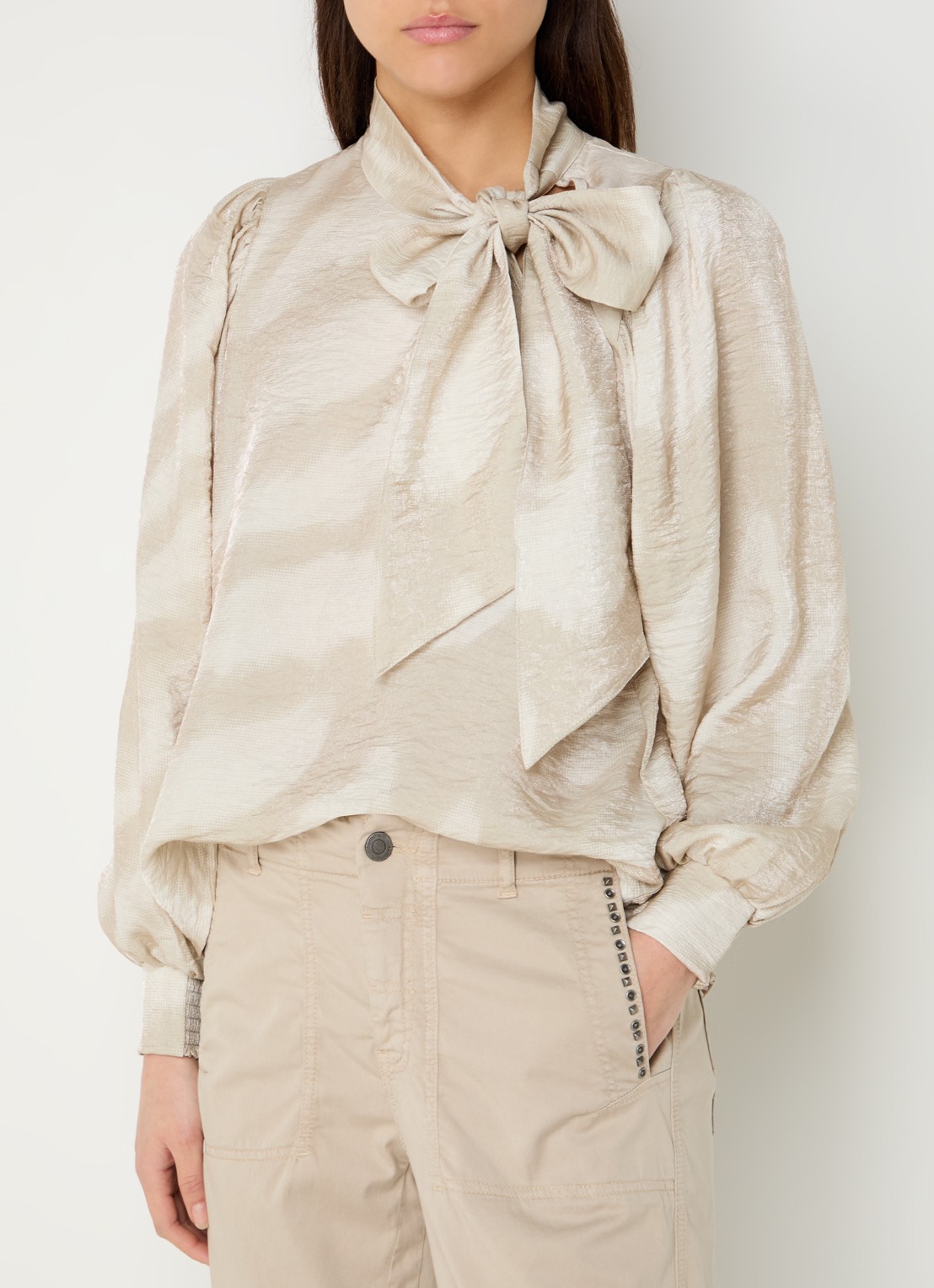 Summum Tuniek met sjaalkraag en print - detail 2 khaki