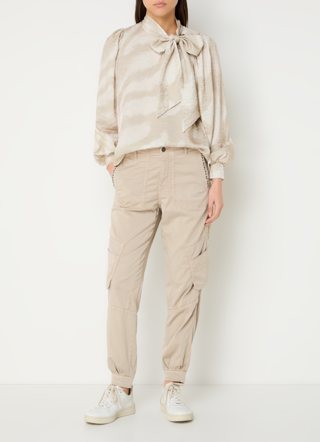 Summum Tuniek met sjaalkraag en print - voorkant 5 khaki