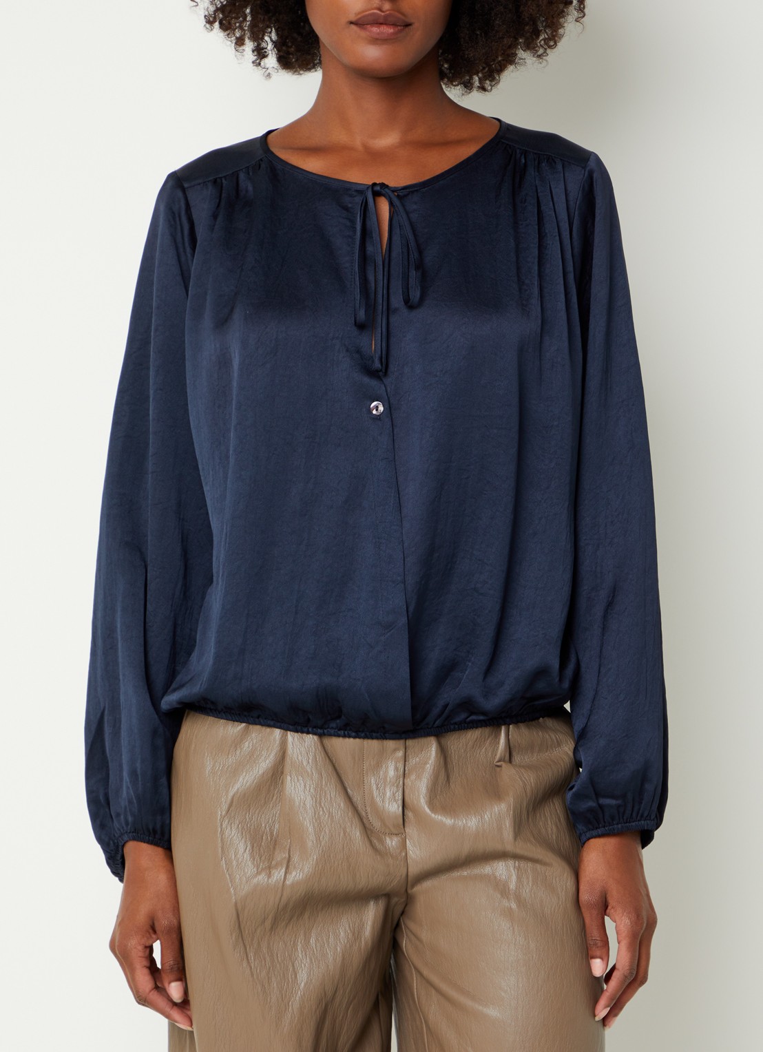 Summum Tuniek van satijn met V-hals - detail 4 donkerblauw