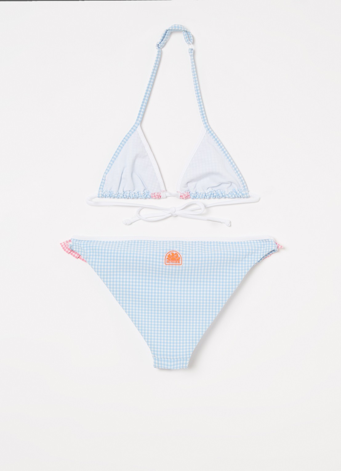 Sundek Bikini met ruitdessin en ruches - voorkant 2 lichtblauw