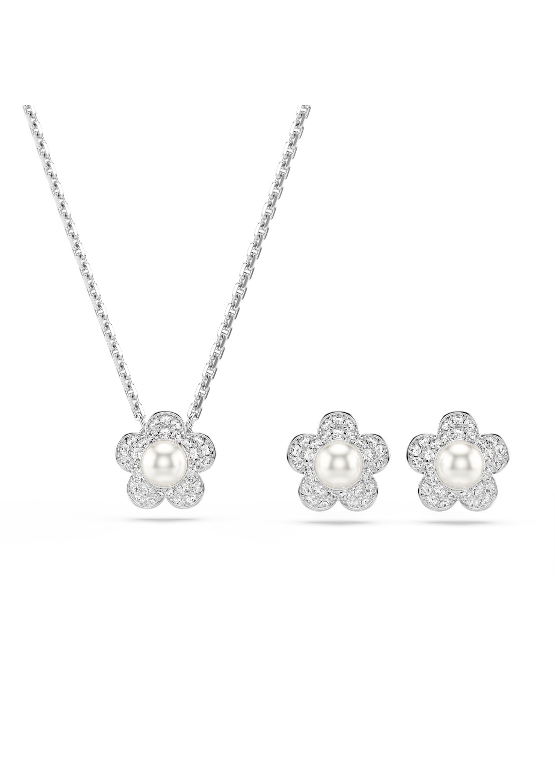 Swarovski 2026 Capsule set van ketting en oorstekers - voorkant zilver