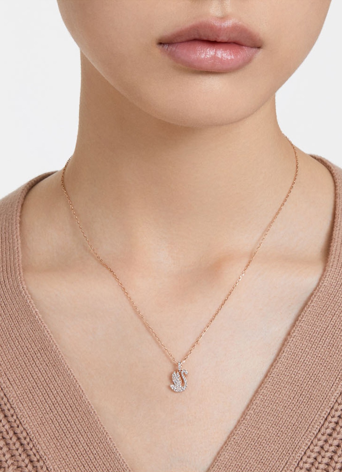 Swarovski Iconic Swan ketting met kristal - voorkant 6 roségoud