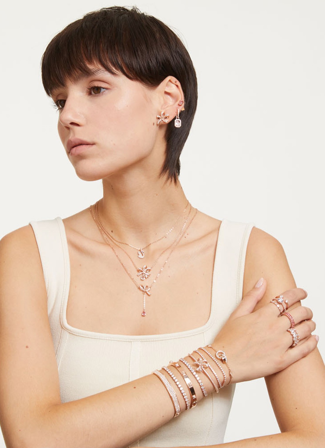 Swarovski Matrix armband met kristal XL - voorkant 2 roségoud
