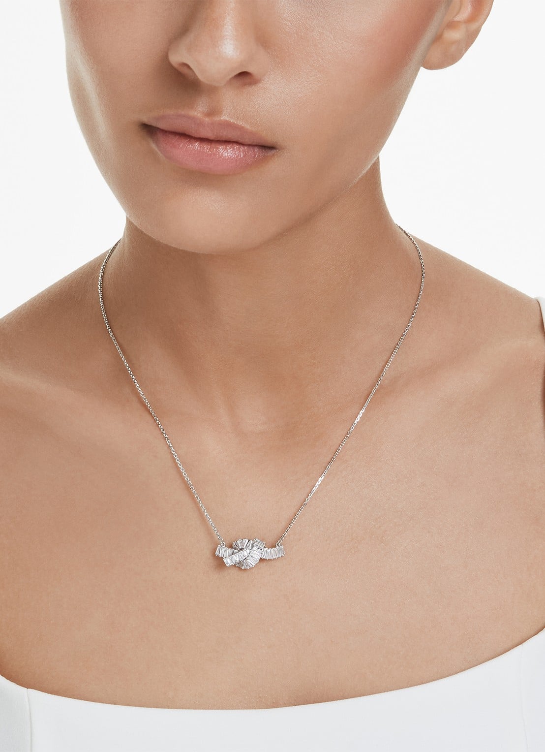 Swarovski Matrix ketting met kristal - voorkant 6 zilver