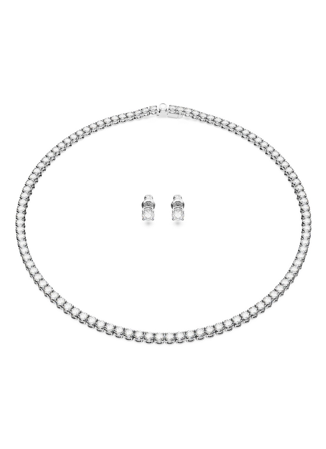 Swarovski Matrix set van ketting en oorknopjes met kristal - voorkant zilver