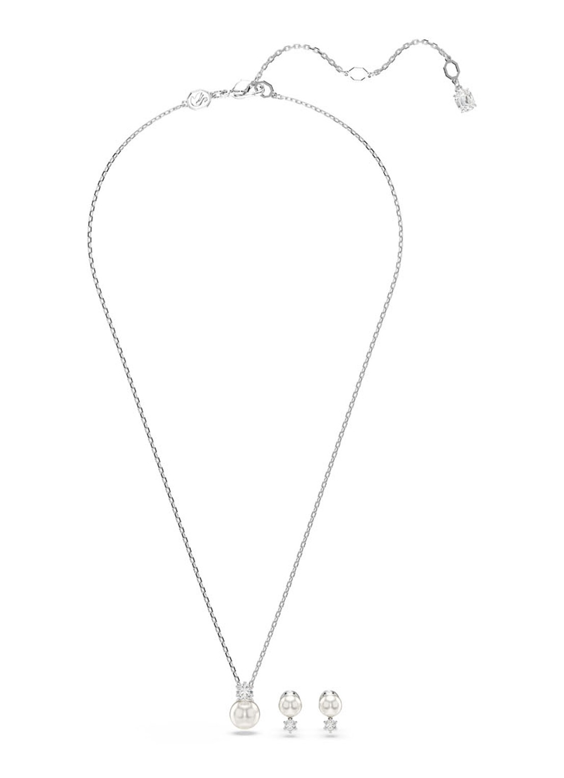 Swarovski Matrix set van ketting en oorknopjes met kristal - detail zilver