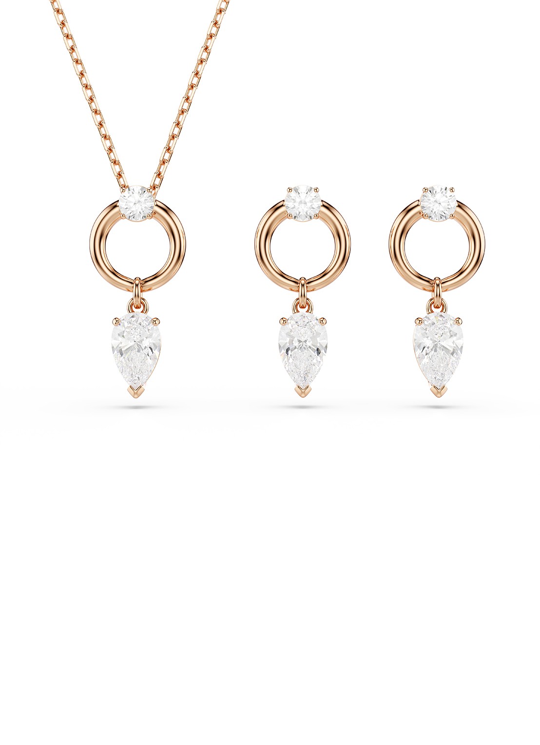 Swarovski Mesmera set van ketting en oorstekers met zirkonia - voorkant 6 roségoud