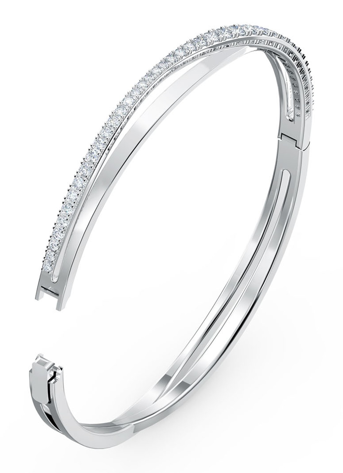 Swarovski Rows bangle met kristal - voorkant 3 zilver