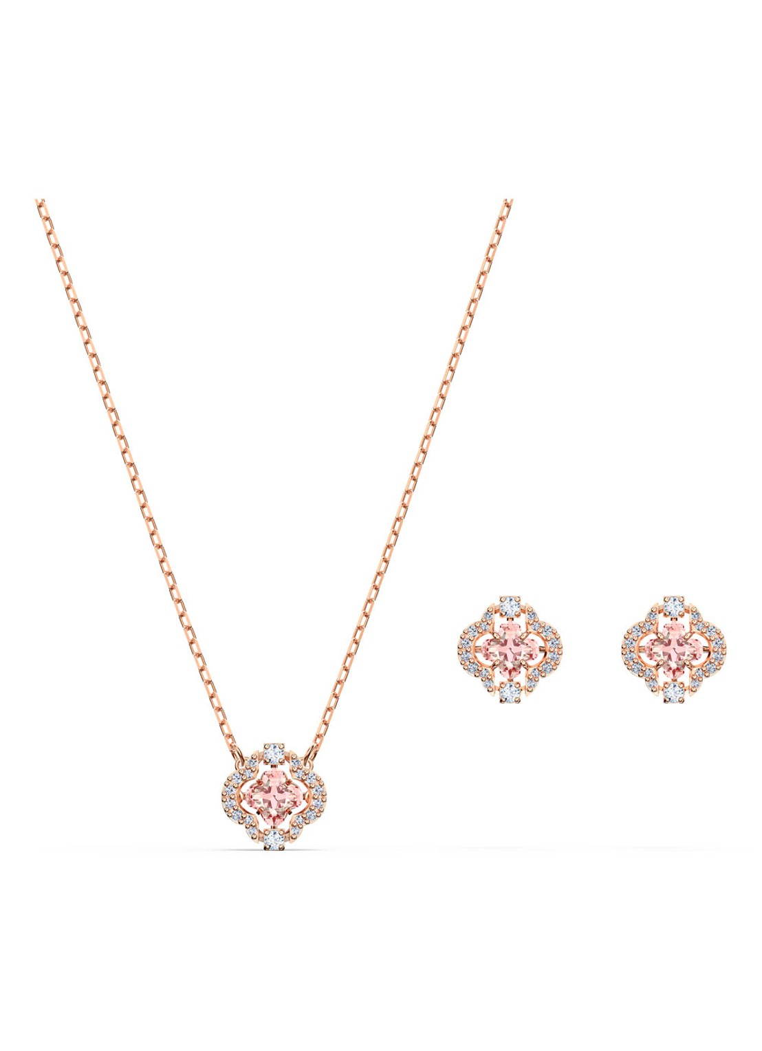 Swarovski Sparkling DC set van ketting en oorstekers met kristal - voorkant roségoud