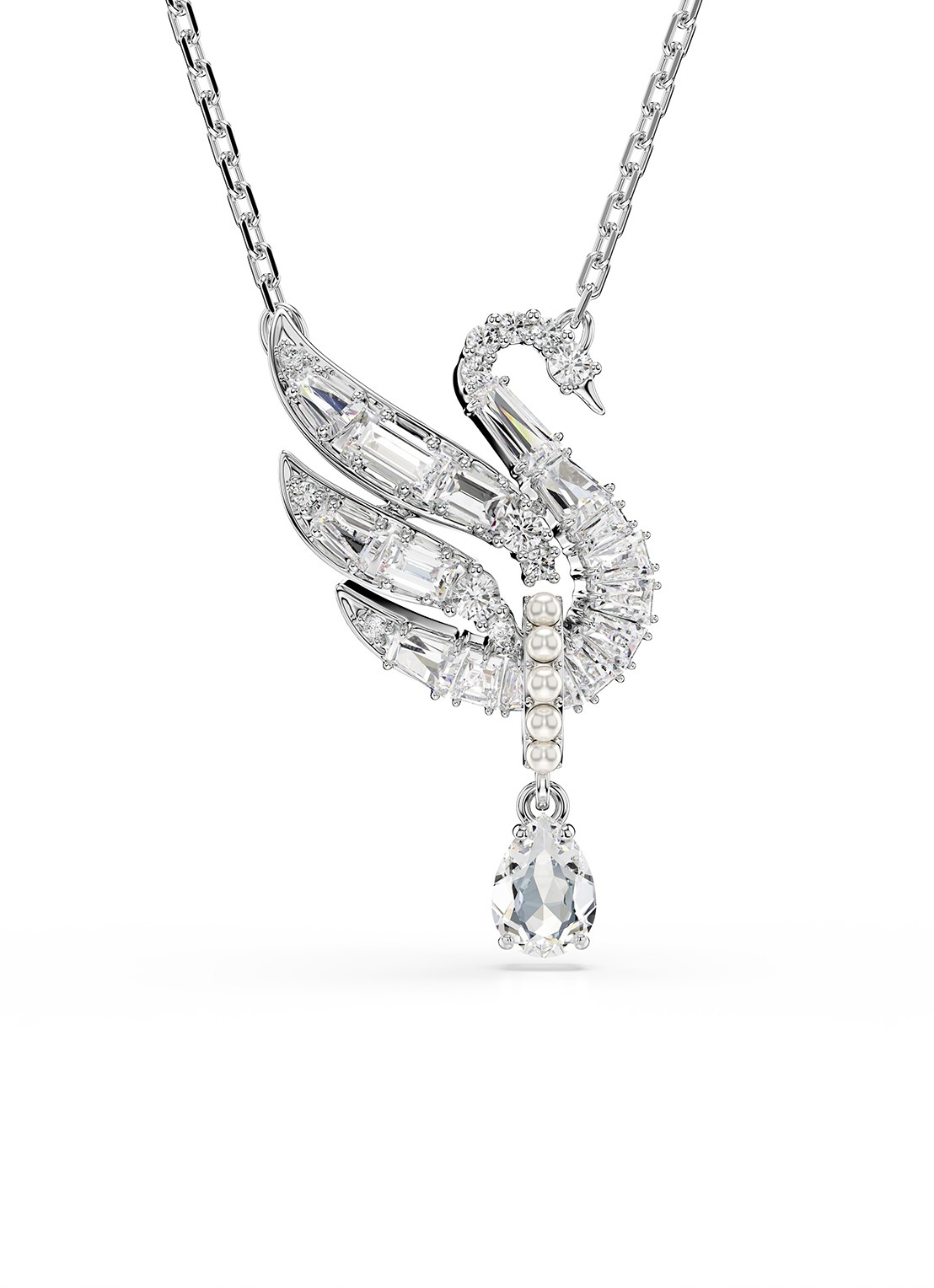 Swarovski Swan ketting met zirkonia - voorkant zilver