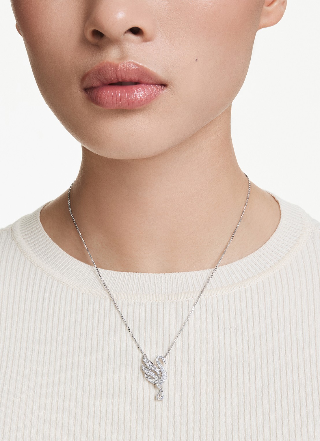 Swarovski Swan ketting met zirkonia - voorkant 2 zilver