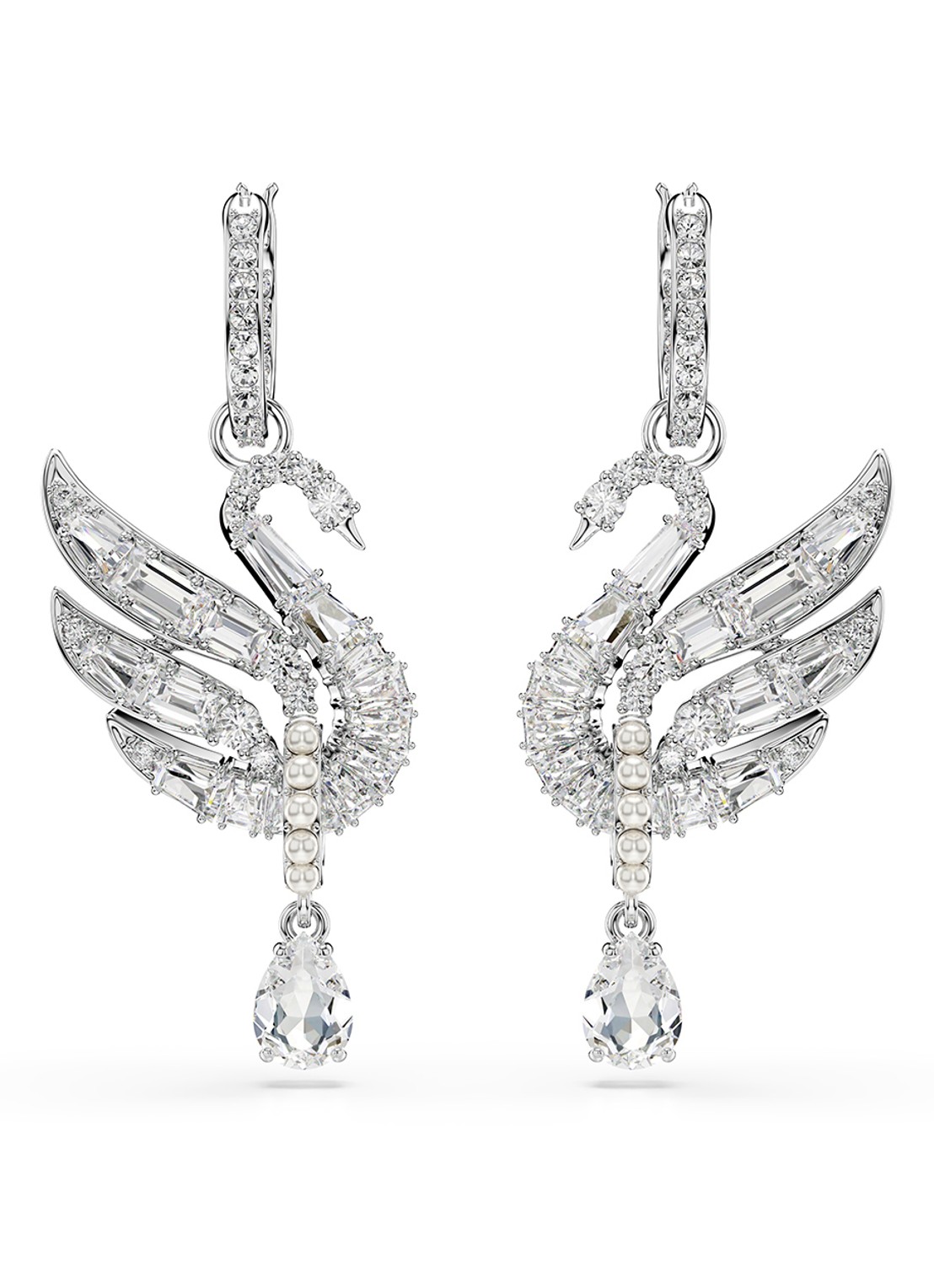 Swarovski Swan oorhangers met zirkonia - detail zilver
