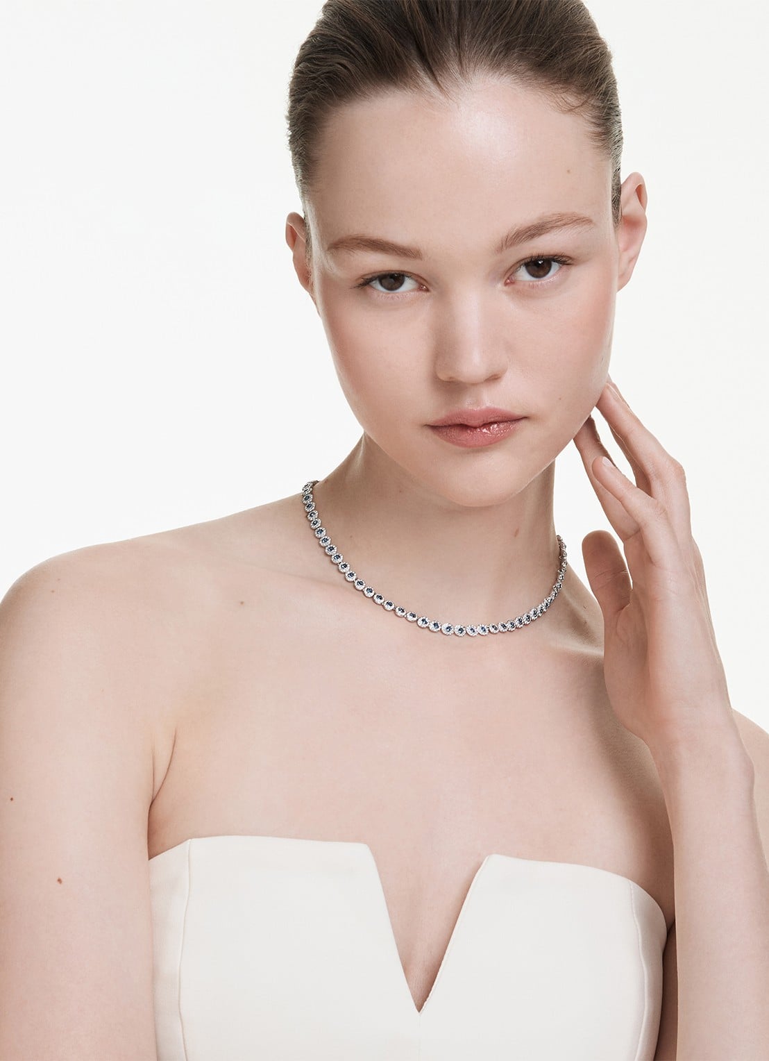 Swarovski Una ketting met kristal - voorkant 2 zilver