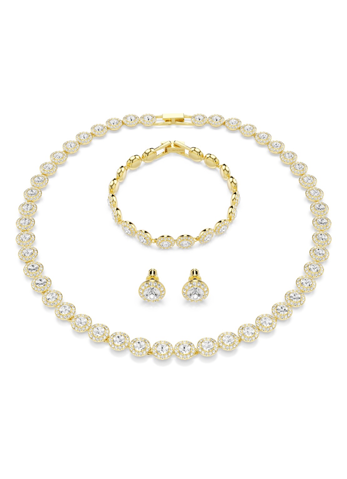 Swarovski Una set van ketting, armband en oorstekers met kristal - voorkant 6 goud