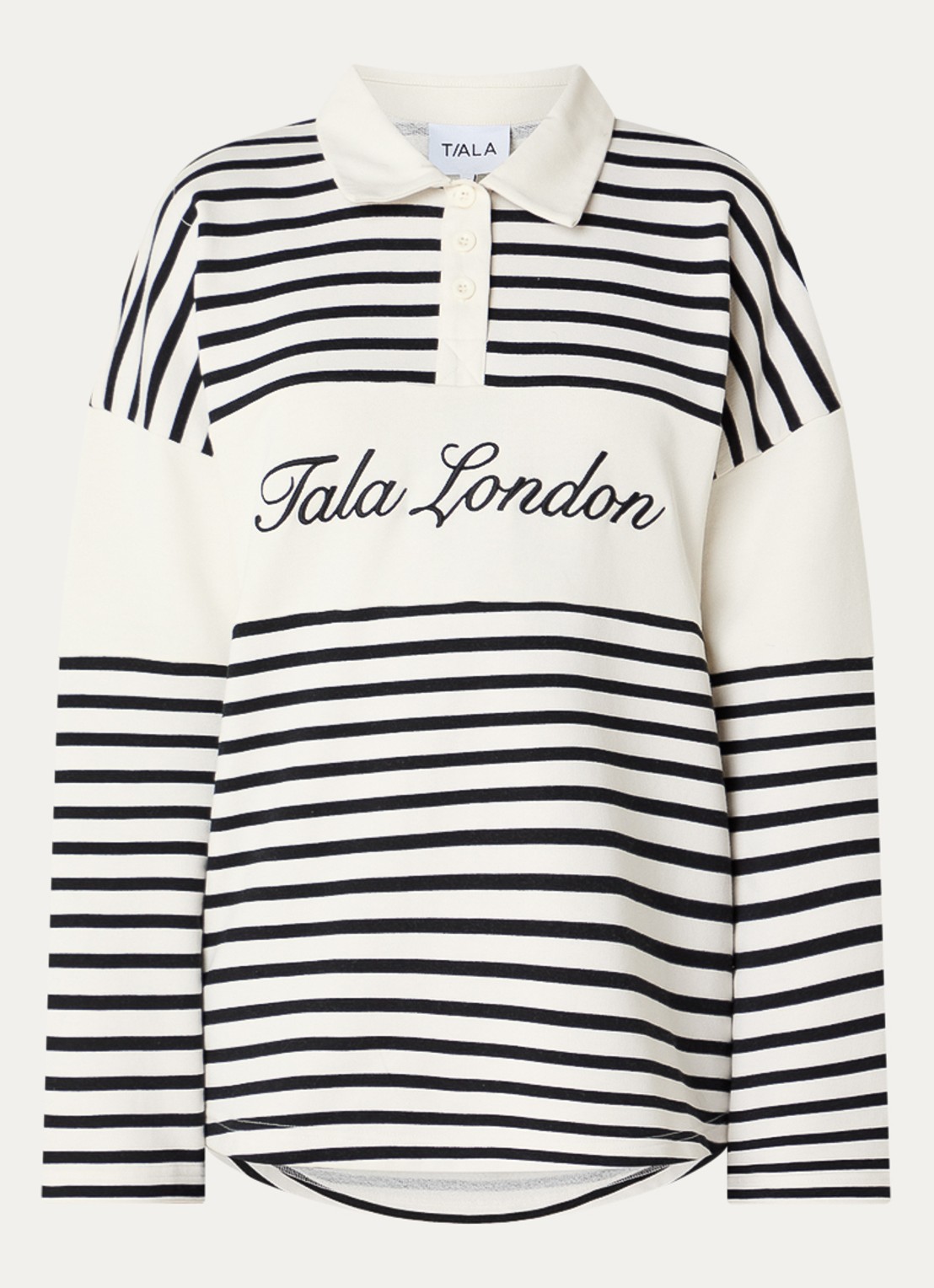 TALA Rugby polo met logo en streepprint - voorkant 3 zwart