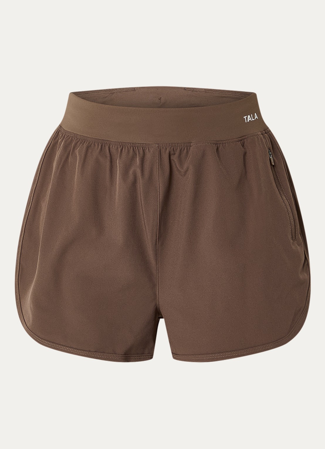 TALA SkinLuxe high waist straight fit trainingsshort met ritszakken - voorkant bruin