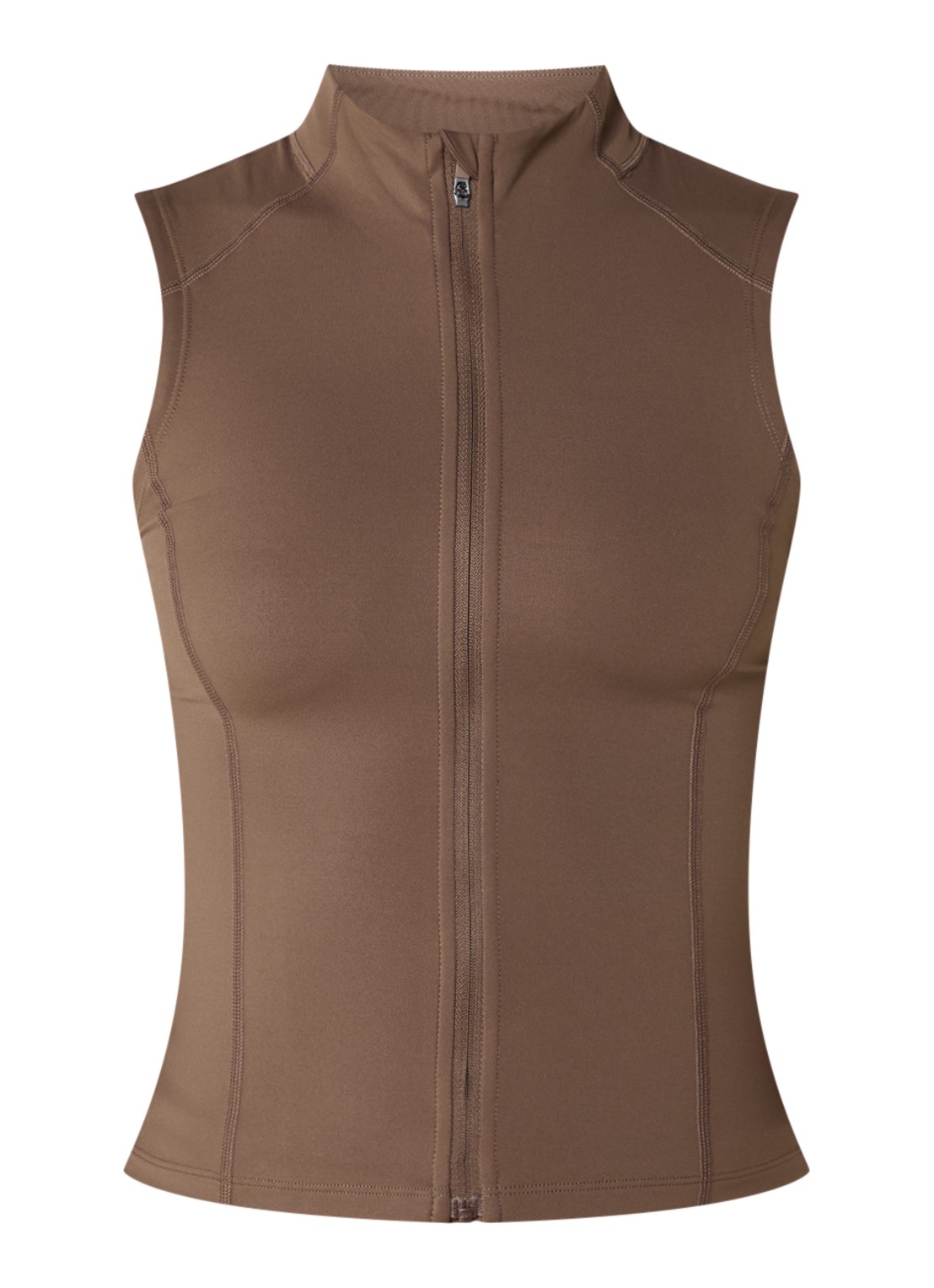 TALA SkinLuxe mouwloos sweatvest met opstaande kraag - voorkant bruin