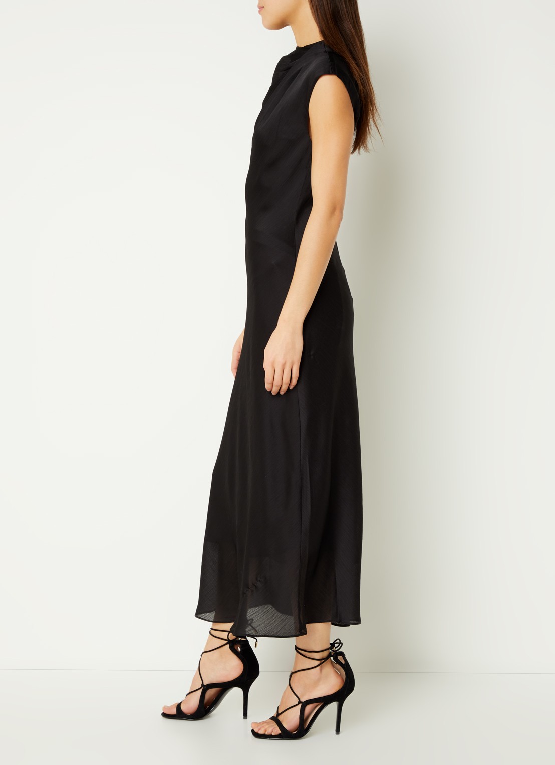 Ted Baker Akane midi jurk van satijn met gedrapeerd detail - voorkant 3 zwart