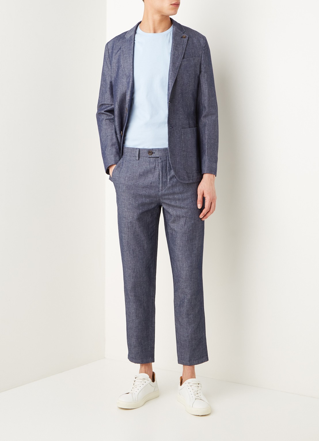 Ted Baker Bambtro tapered fit cropped pantalon in linnenblend - voorkant 2 donkerblauw
