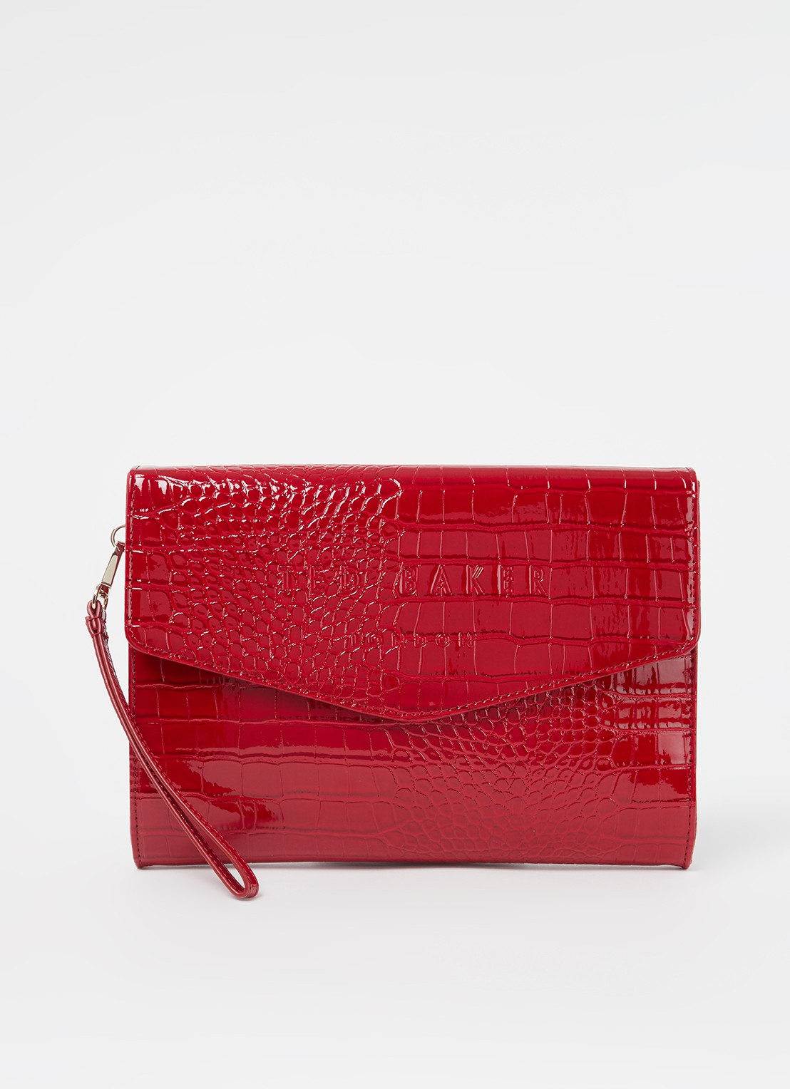 Ted Baker Crocey clutch met crocostructuur - voorkant 2 donkerrood