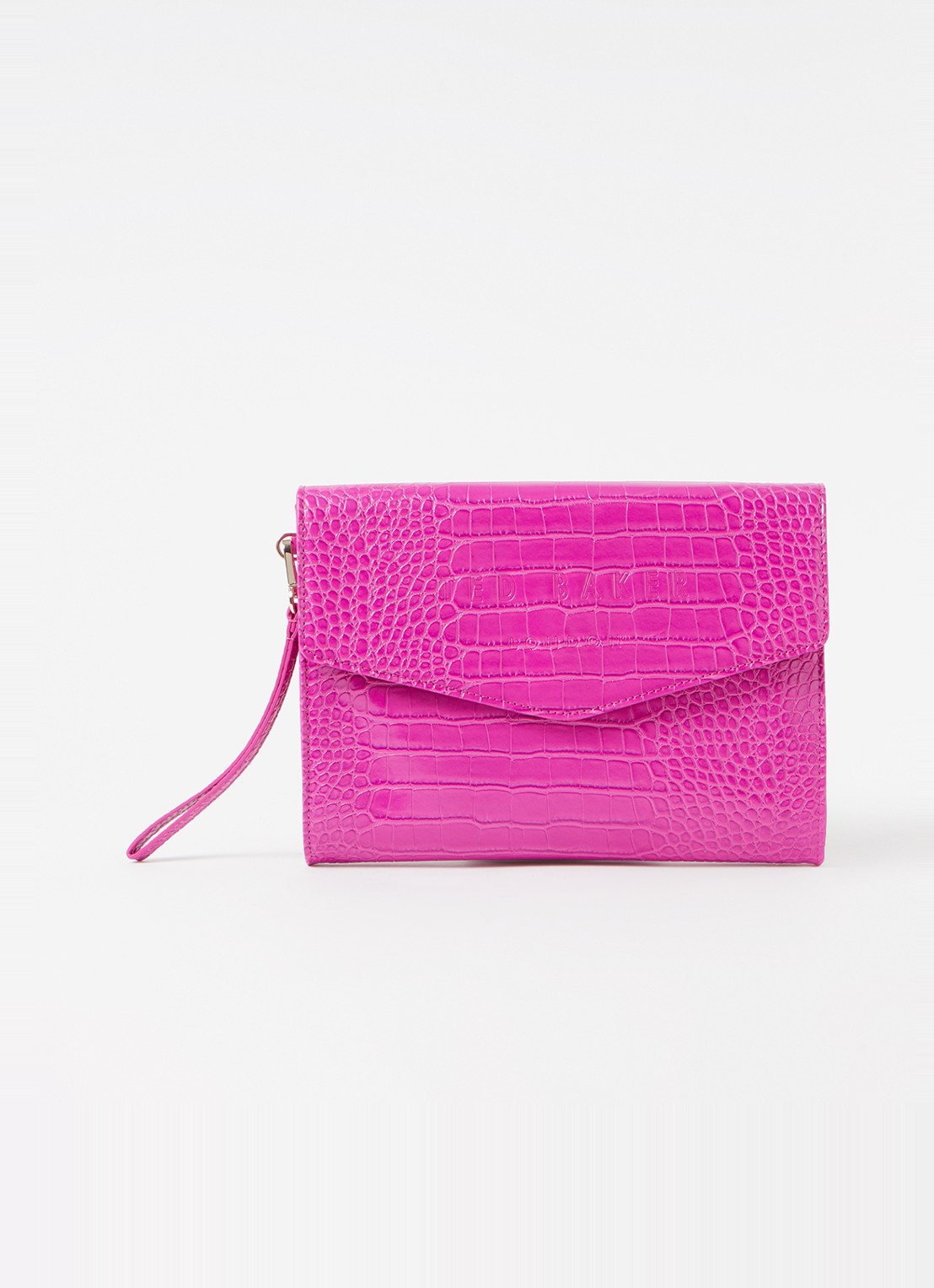 Ted Baker Crocey clutch met crocostructuur - voorkant 3 fuchsia