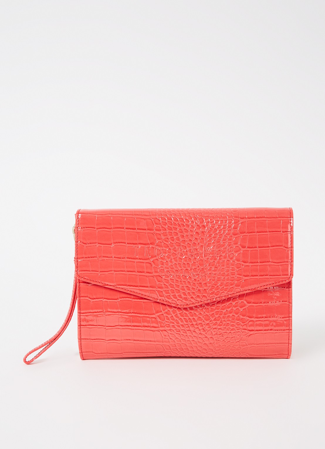 Ted Baker Crocey clutch met crocostructuur - voorkant 3 koraal