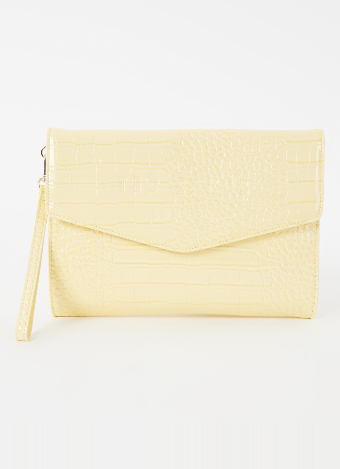 Ted Baker Crocey clutch met crocostructuur - voorkant 4 lichtgeel