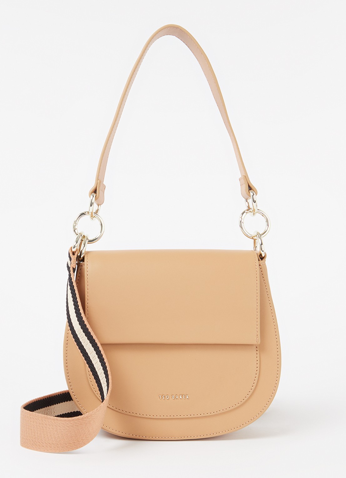 Ted Baker Darcell crossbodytas van leer  - voorkant donkerbeige
