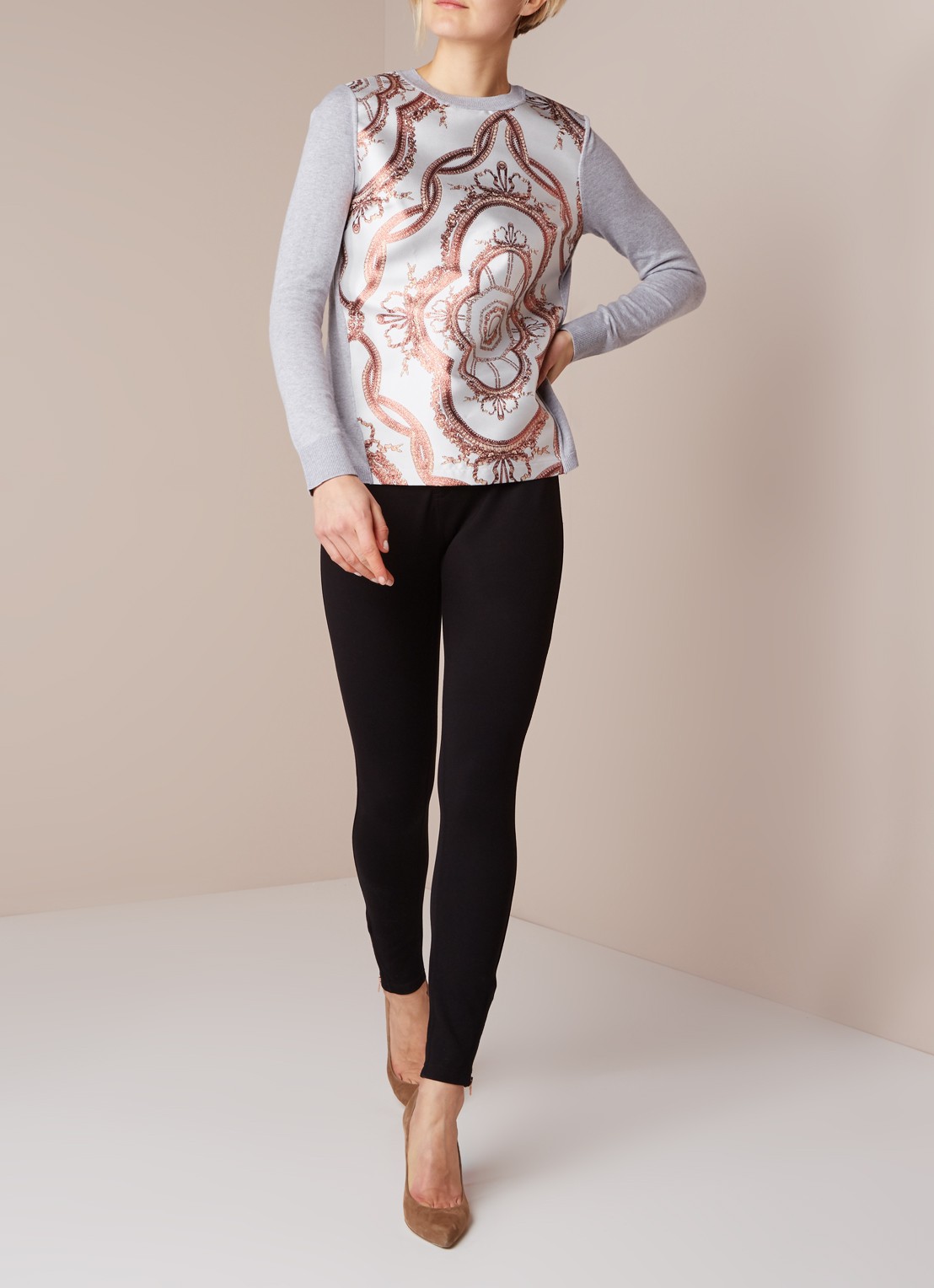 Ted Baker Fioni skinny jegging met ritsdetails - voorkant 4 diepzwart