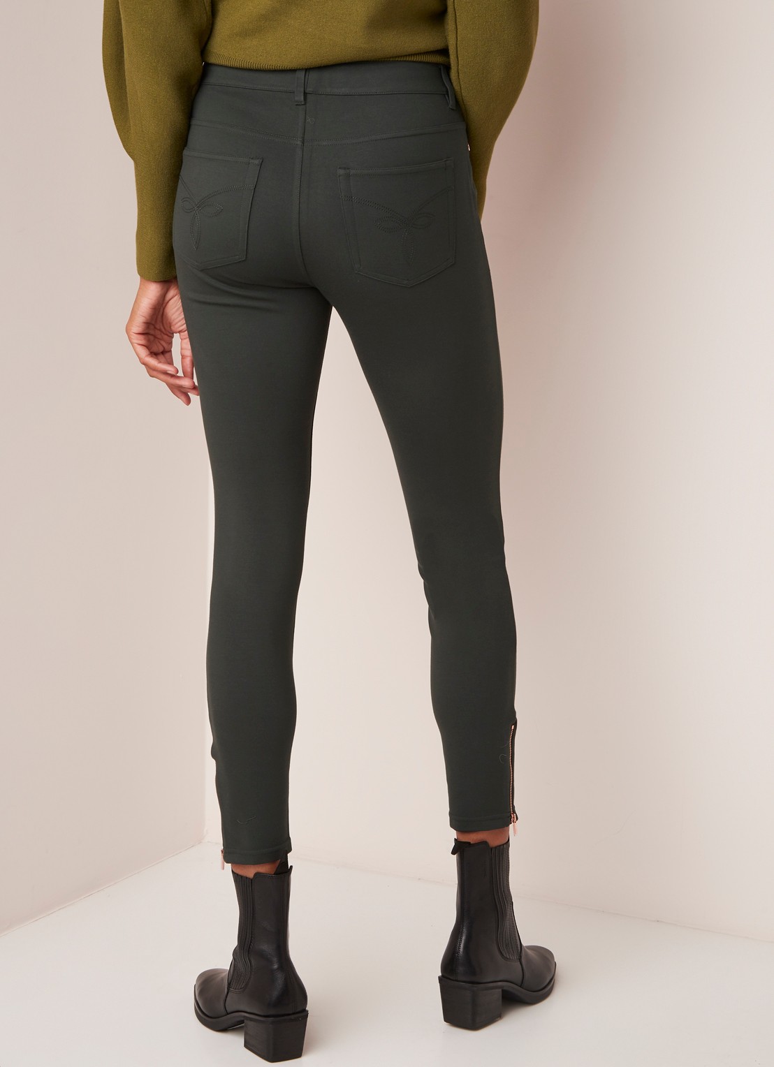 Ted Baker Fioni skinny jegging met ritsdetails - achterkant donkergroen