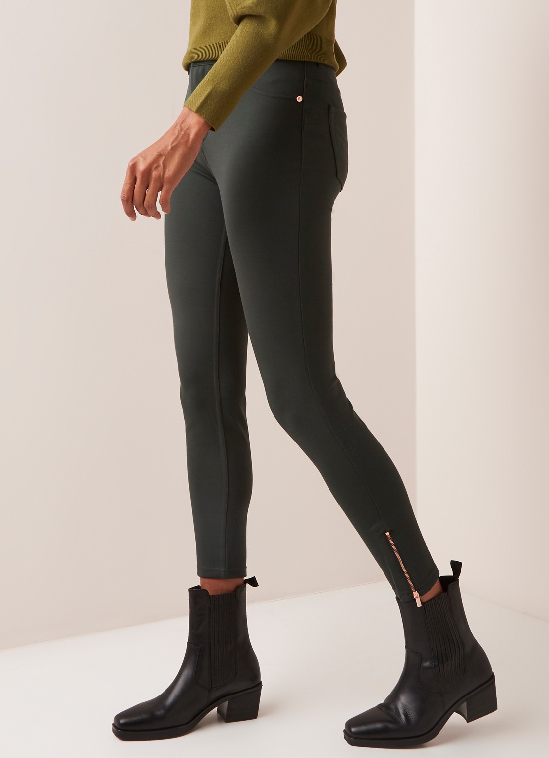 Ted Baker Fioni skinny jegging met ritsdetails - detail 2 donkergroen