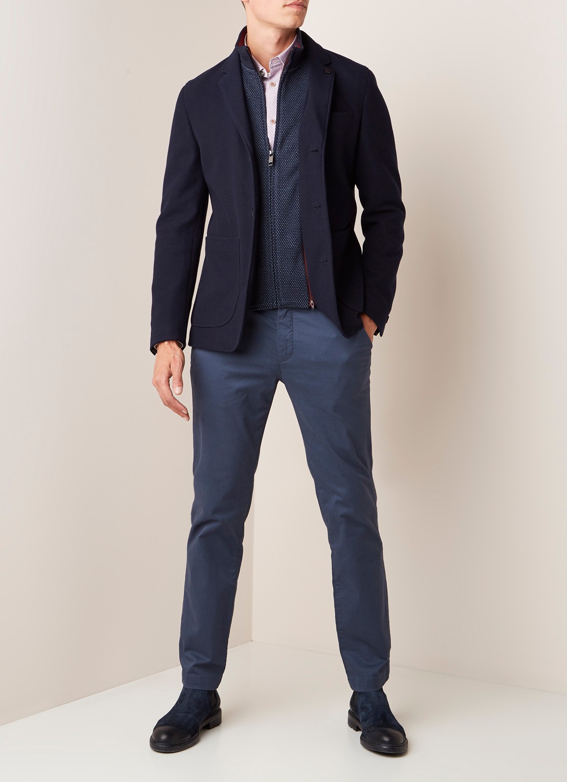 Ted Baker Fletwud regular fit colbert met uitritsbare vest-inzet - voorkant 2 donkerblauw