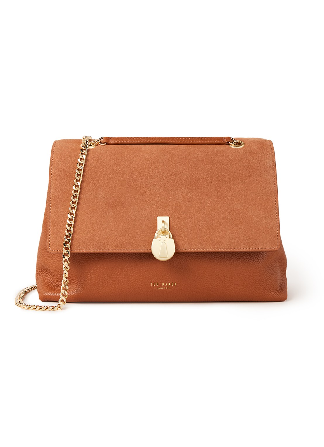 Ted Baker Hermiaa schoudertas van leer en suède - voorkant 3 cognac