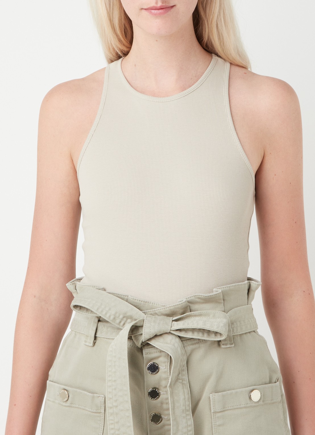 Ted Baker Joe tanktop met ribstructuur en borduring - detail 2 lichtbruin