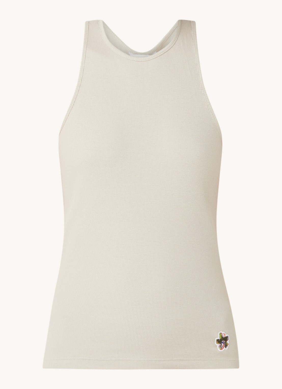 Ted Baker Joe tanktop met ribstructuur en borduring - voorkant 3 lichtbruin