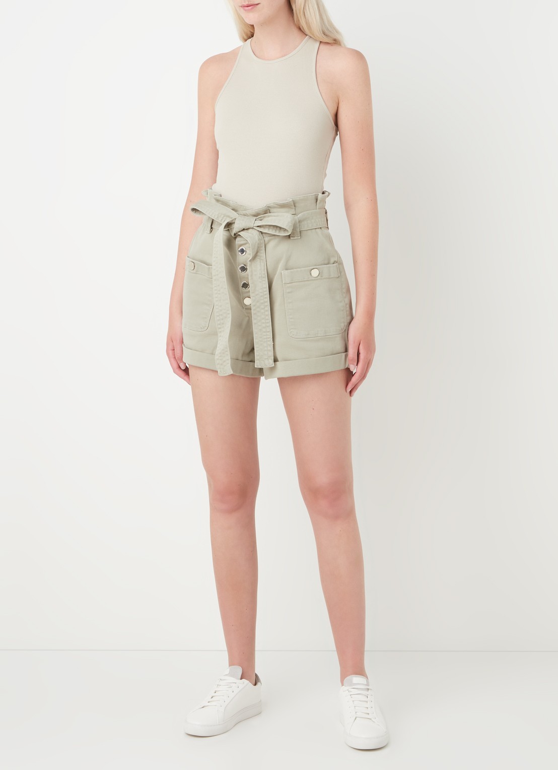 Ted Baker Joe tanktop met ribstructuur en borduring - voorkant 4 lichtbruin