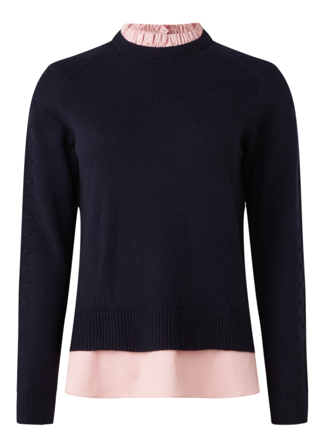 Ted Baker Lissiah fijngebreide pullover van wol met blouse-inzet - voorkant 2 zwart