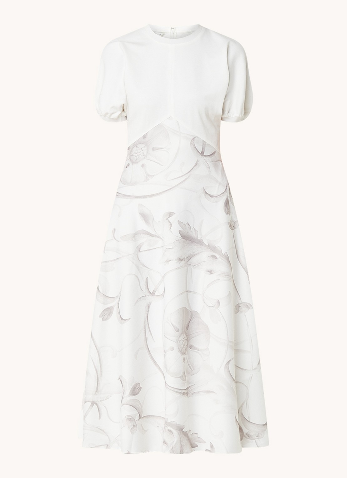 Ted Baker Magylee midi jurk met inzet van satijn en bloemenprint - voorkant wit