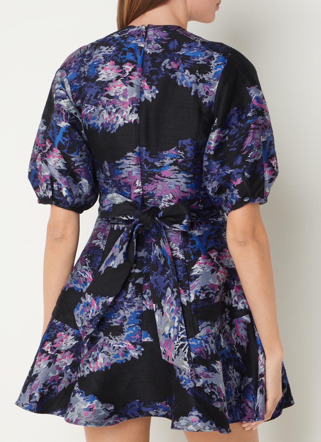 Ted Baker Midi A-lijn jurk met jacquard dessin en ballonmouw - achterkant 3 zwart