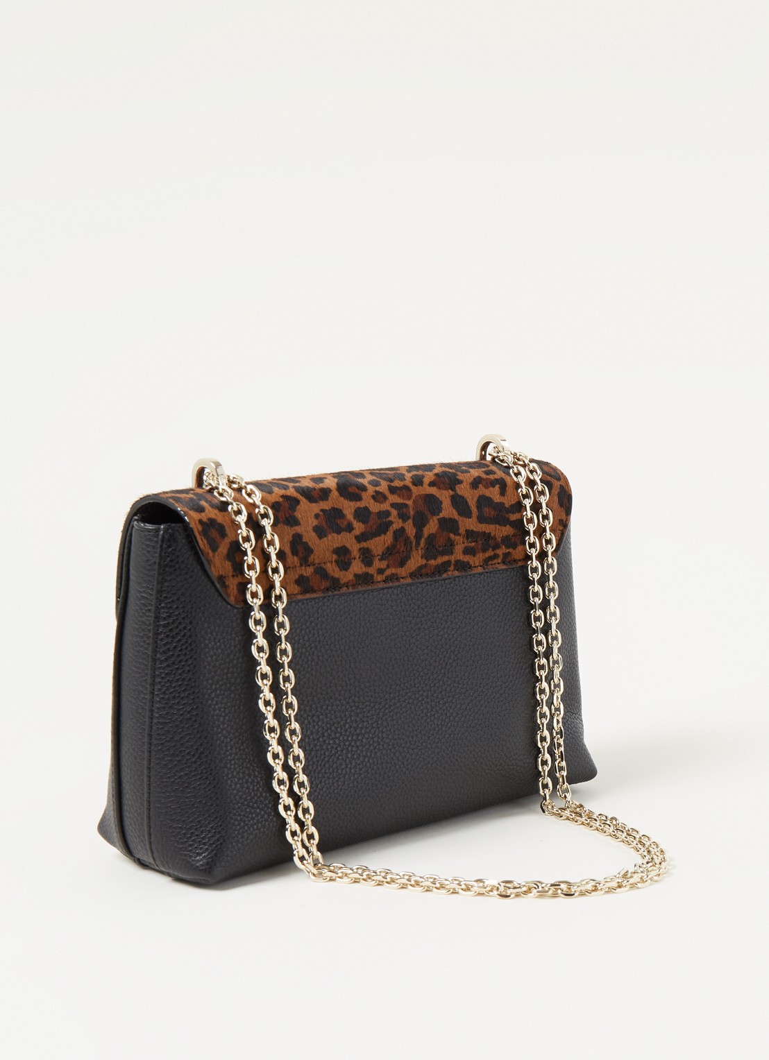 Ted Baker Naomeli schoudertas van leer met panterprint - achterkant 2 zwart
