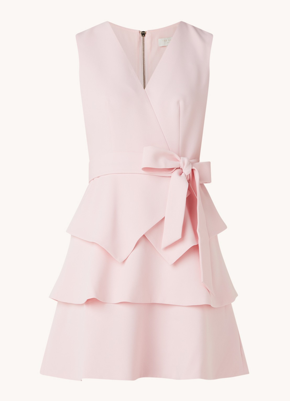 Ted Baker Reinah mini jurk met V-hals en volant - voorkant 3 roze