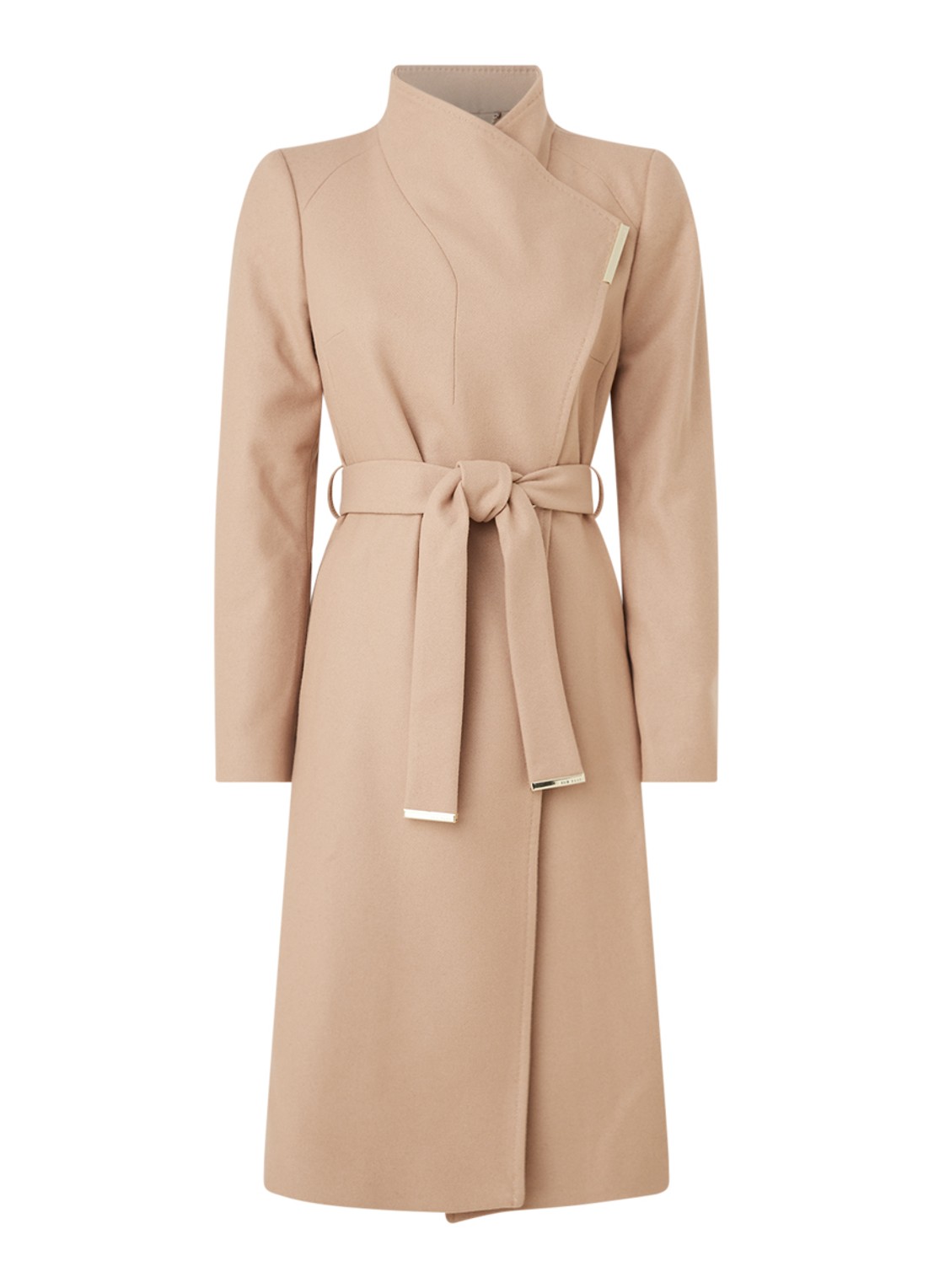 Ted Baker Rose mantel in kasjmierblend met strikceintuur - voorkant 2 camel