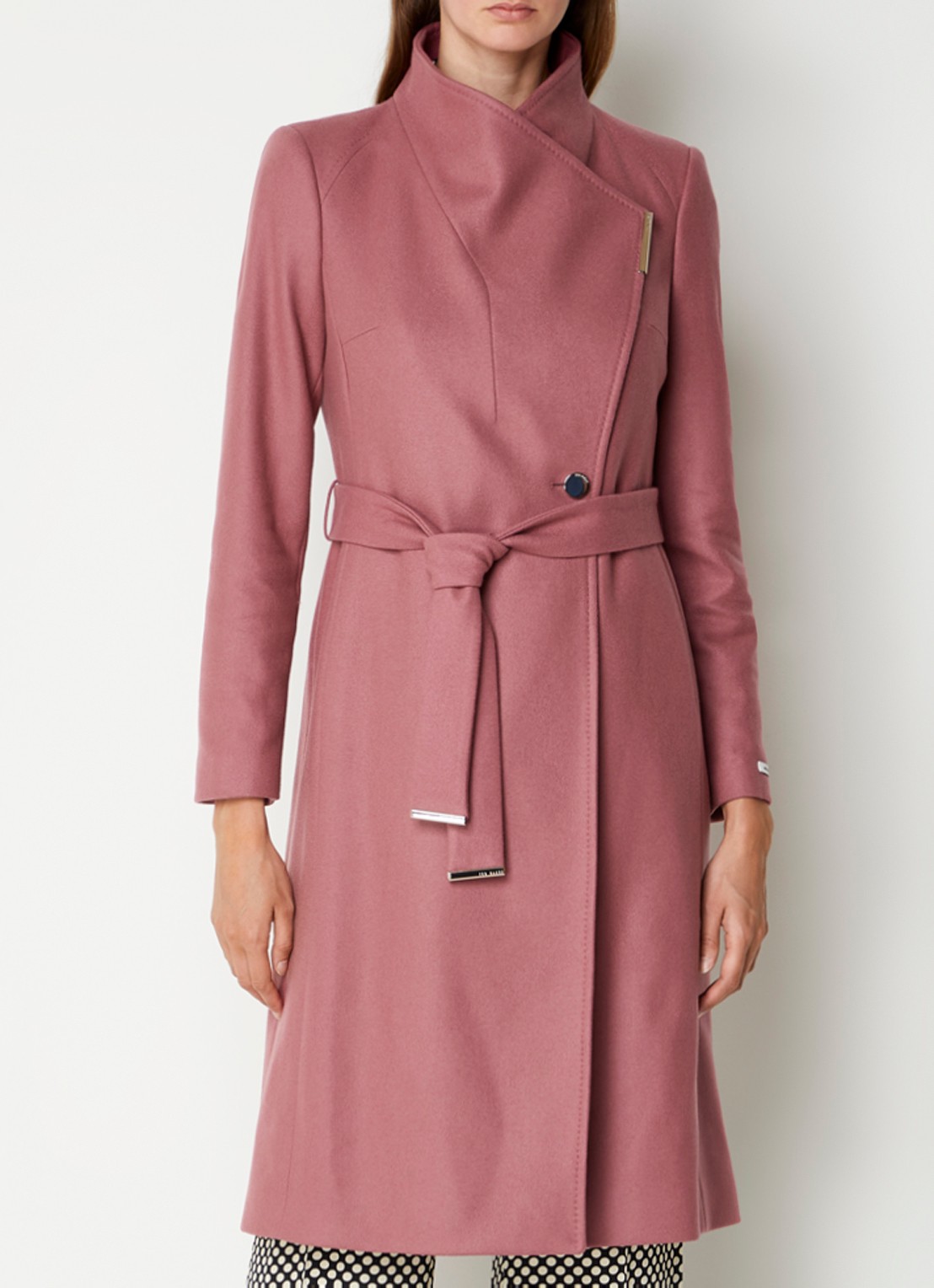 Ted Baker Rose mantel in kasjmierblend met strikceintuur - detail 4 oudroze