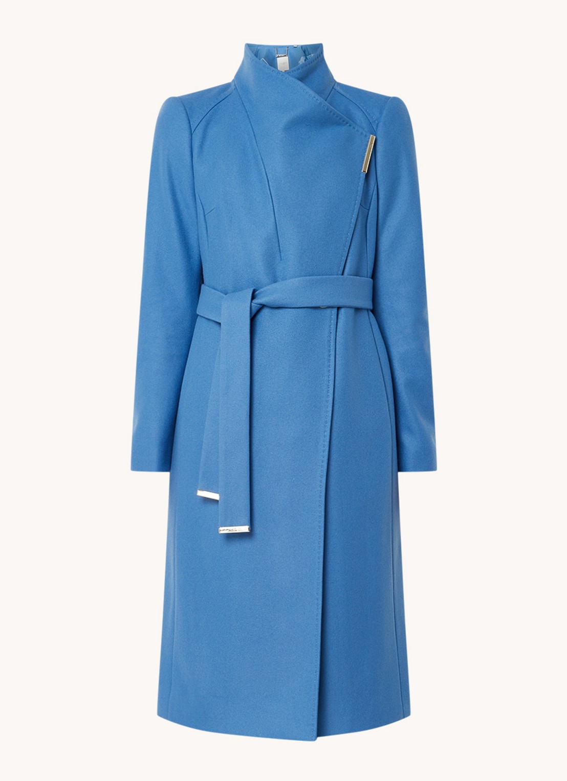 Ted Baker Rose mantel in kasjmierblend met strikceintuur - voorkant 2 middenblauw