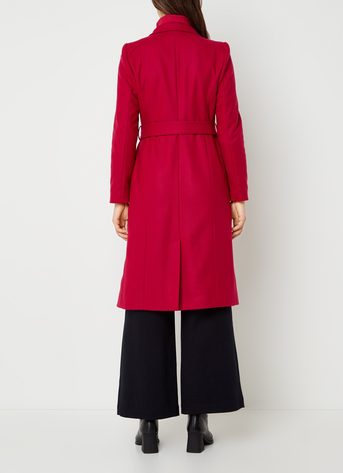 Ted Baker Rose mantel in kasjmierblend met strikceintuur - achterkant 3 donkerroze